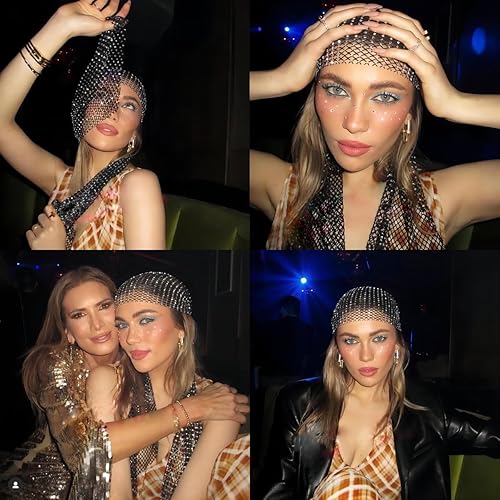 Miniatura 2 de AIBEARTY Diademas de malla con diamantes de imitación para mujeres y niñas, bandas anchas con purpurina para el cabello, turbante elástico, pañuelo