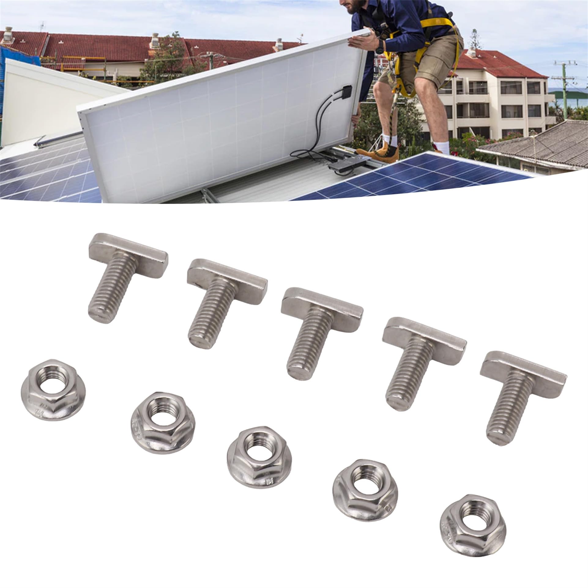 T Bolt Set M8x20mm T Slot Drop-in Bolt Hammer Head Bolts T Shape Stud Sliding Screw with 10 Pcs Hexagon Flange Nuts for Aluminum Extrusion Profile