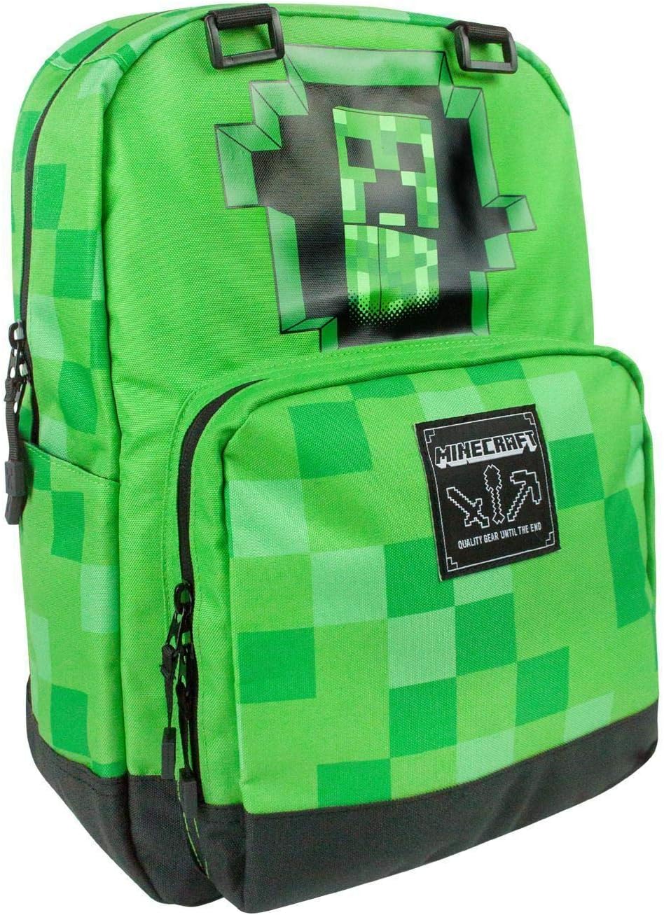 JINX Minecraft Creepy Creeper Kids School Backpack, Green, 17", Green, N/A