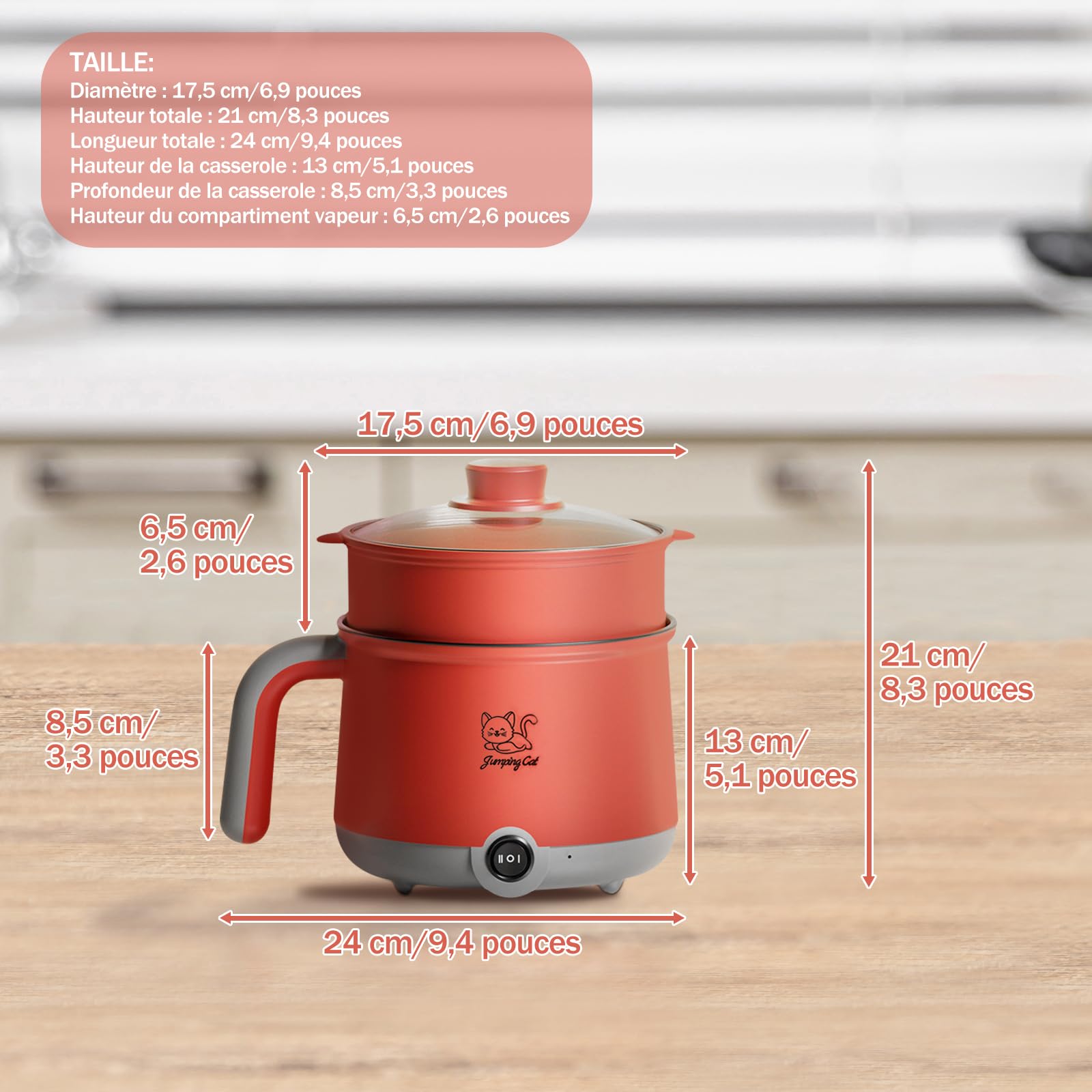 LOVIVER 1,8 L Mini Cuiseur à Riz Électrique Cuiseur Vapeur Electrique Cuiseur de Riz Multifonctionnel Mini-Cuiseur Simple pour Cuisine,Dortoir, Gris Rouge