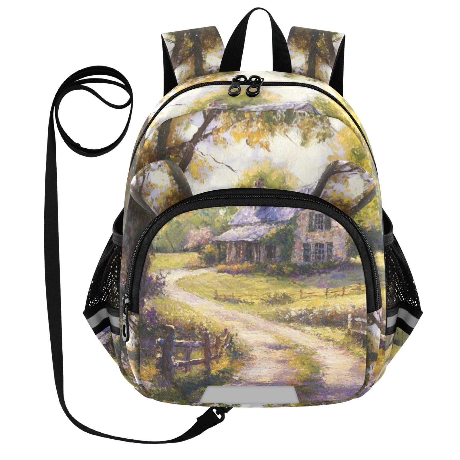 Cottage Winding Road Yellow Toddler Harness Backpack for Boys Girls 3-6 Years Kids Backpack with Anti Lost Safety Leash Baby Travel Bag for Travel Walking Preschool