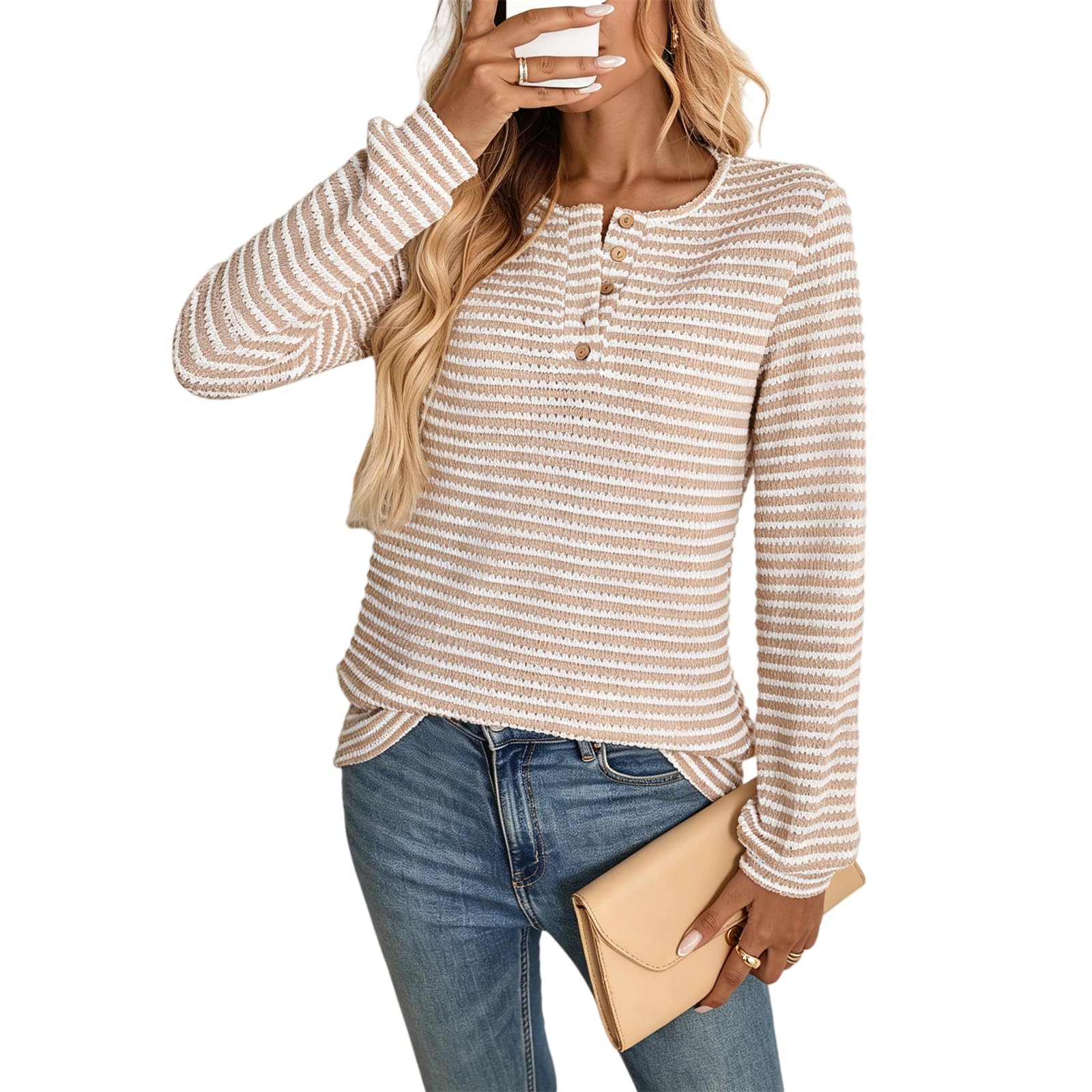 Blusa de punto gofre texturizada a rayas con botones 8