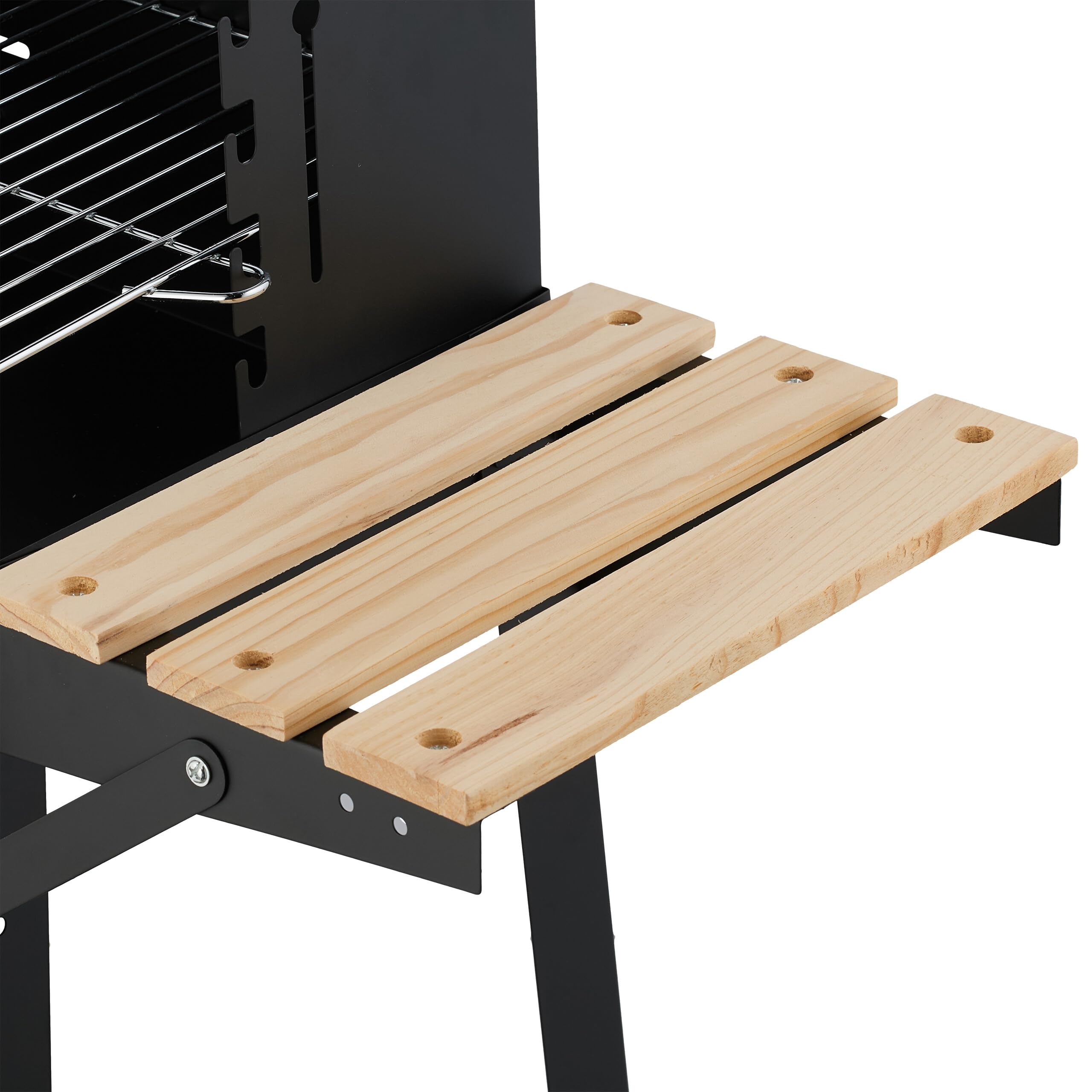 Relaxdays Grill na węgiel drzewny z kołami, regulowany grill z osłoną przeciwsłoneczną, 2 półki, HLP 80,5 x 86 x 42 cm, stal, drewno, tworzywo sztuczne