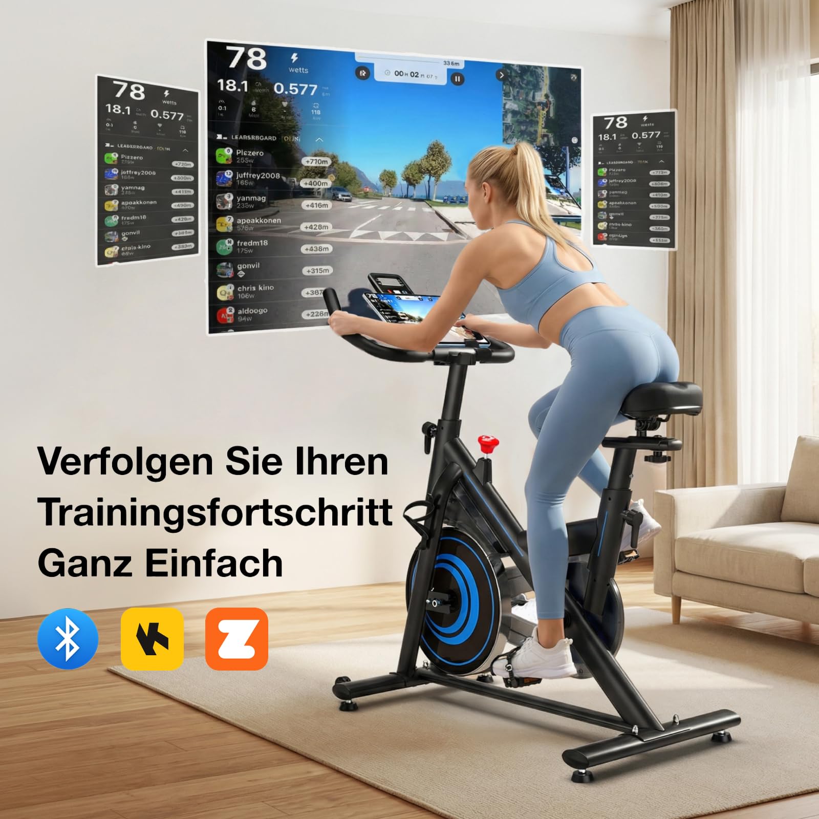 Wenoker Heimtrainer Fahrrad mit App,Leises Ergometer Hometrainer Fahrrad mit Magnetwiderstand,Spinning Bike Indoor Fitnessbikes für Kardio-Training zu Hause,Bis 160KG