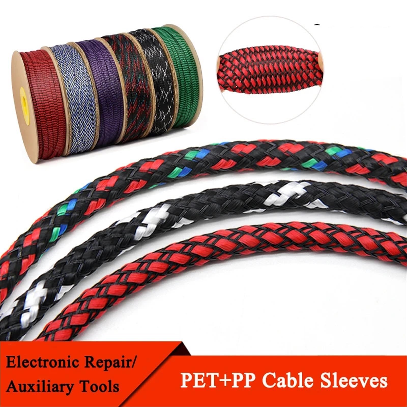 Copri Cavi Guaina for cavo da 1~50 m Treccia espansa 4 8 12 mm Avvolgicavo flessibile Guaina di protezione isolata Guaina for cablaggio(Brown Black,08mm,50 meters)