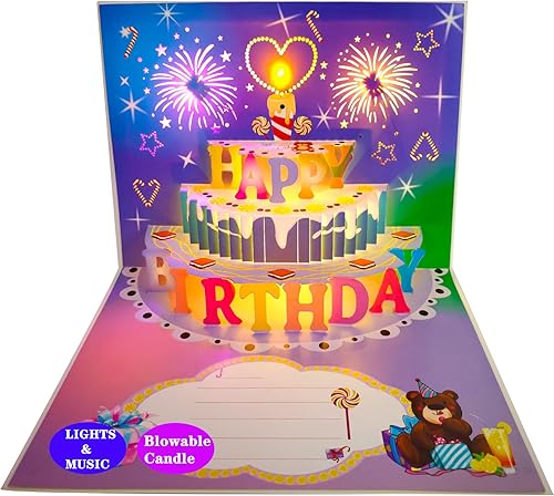 Miniatura 21 de Tarjetas de Cumpleaños 3D Desplegables Hechas a Mano con Sobres para Hermana/Mamá/Esposa/Niños/Niño/Niña/Amigo (Paquete de 3)