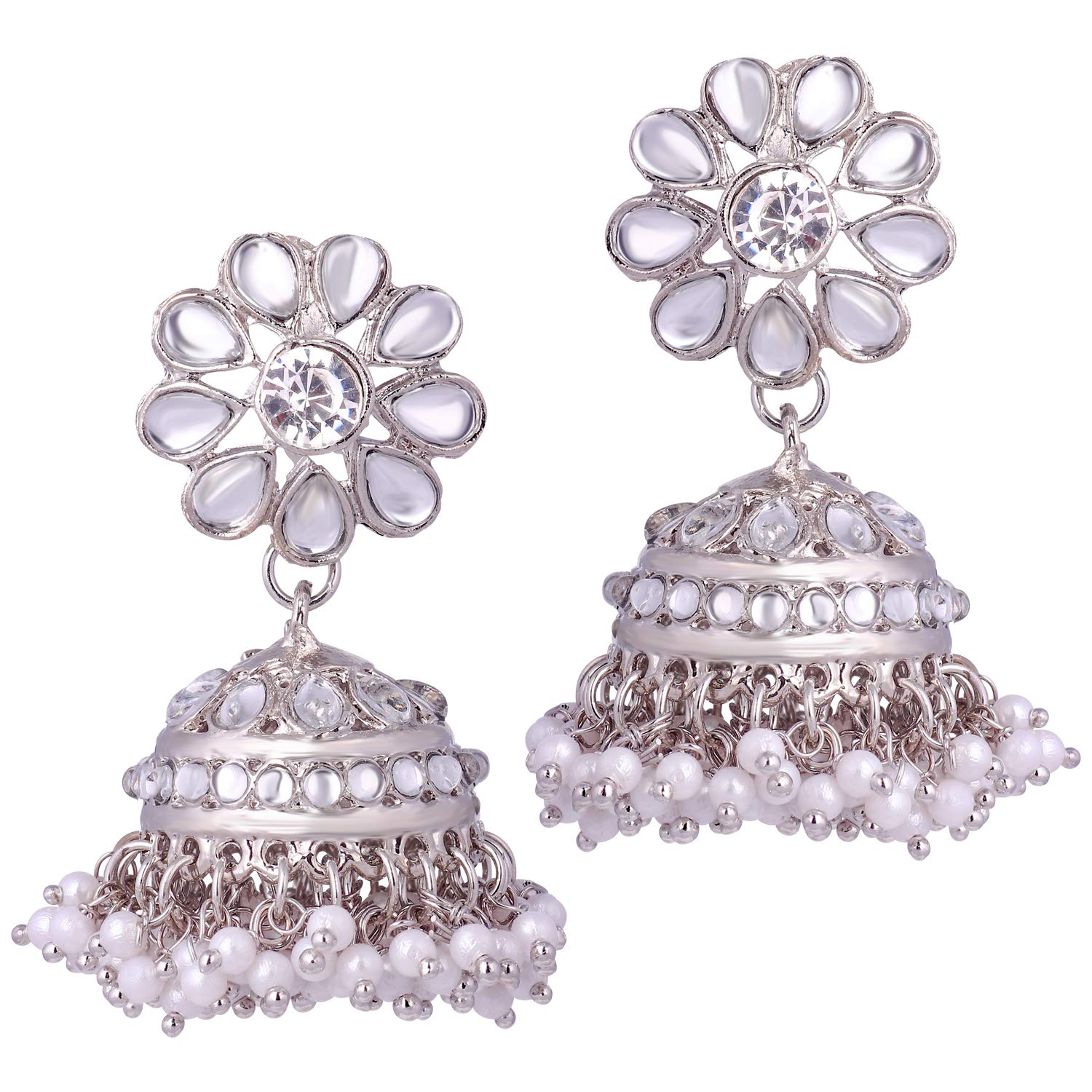 Peora Silver Rhodium Plated Traditional Kundan Choker Necklace Jhumki Earring Set for Women Girls 4