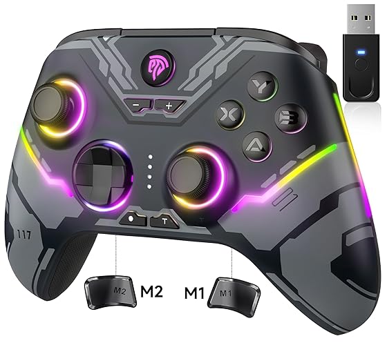 EasySMX X15 PC Controller - Enhanced Wireless Bluetooth Controller with Hall Joysticks/Hall Triggers/RGB Lighting - No Stick Drift, No Dead Zone - Work for Windows PC, Android, Steam and Switch - black