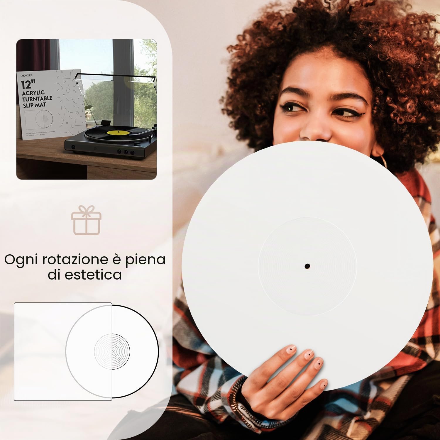 Tappetino per giradischi Slipmat: piatto per giradischi in acrilico Slipmat in vinile per giradischi antistatico più stretto e definito bassi, bianco