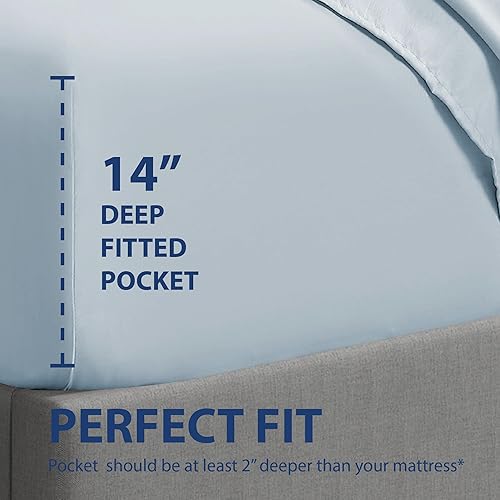 Miniatura 3 de Cathay Home Sábana bajera tamaño matrimonial  Doble cepillado ultrasuave  Resistente a las arrugas y a la decoloración  Sábana bajera de bolsillo