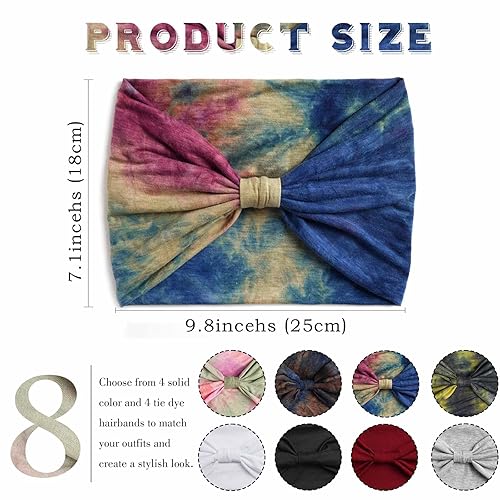 Miniatura 5 de Olbye Diademas bohemias para mujer, diademas anchas anudadas, bandas elásticas para la cabeza, turbante antideslizante, diadema floral, diadema para