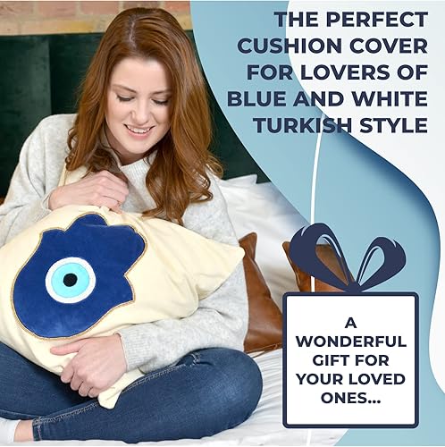 Miniatura 6 de WALBROOK Funda de almohada contra el mal de ojo de 18 x 18 pulgadas, fundas de almohada decorativas, decoración de ojo azul, almohadas azules con