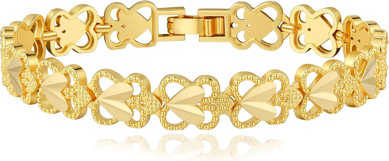 Tennis Mesh Bracelet 14K Gold/Sterling Silver Plated Copper Dainty Adjustable Heart Clover Butterfly Charm Hand Bracelets for Women Brides Stackable Fashion Jewelry Wedding Prom Gift