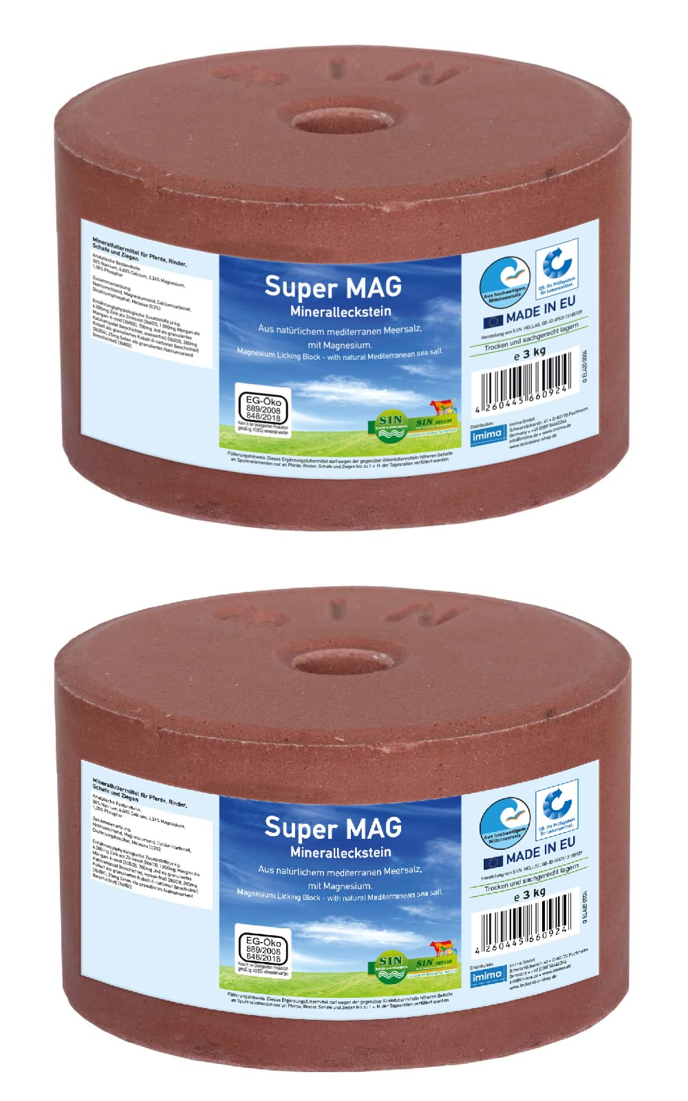 Mineralleckstein Pferd SuperMAG Salzleckstein Set 2 x 3kg - Salzlecksteine für Pferde, Schafe, Ziegen, Wild und Rind - Salz Leckstein Mineralstein