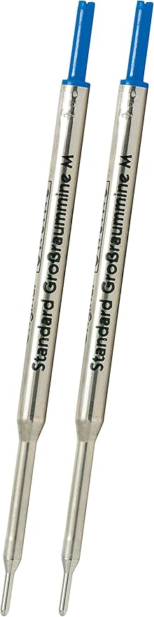 Online 2x Kugelschreiber Ersatzminen, Standard Großraum-Minen G1-Format Strichstärke M (mittel) Schriftfarbe blau, dokumentenecht, ISO 12757-2 G1