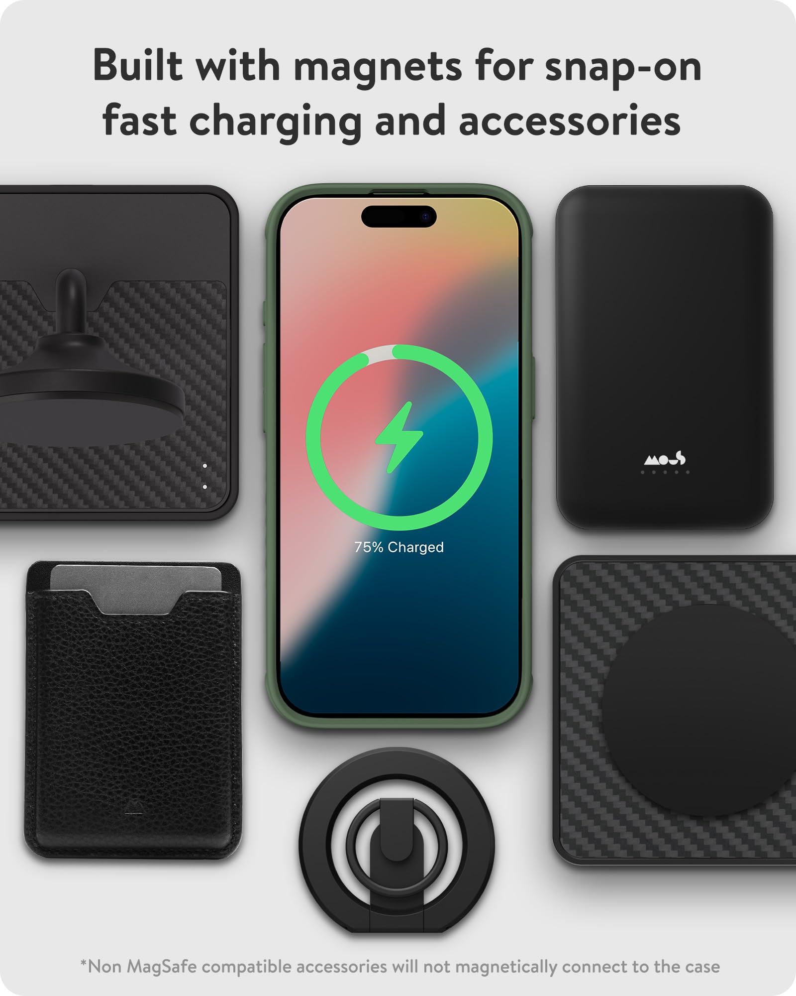 Mous Etui do iPhone 16 MagSafe kompatybilne etui [sterowanie aparatem] - Limitless 6.0 - zielone - odporne na uderzenia etui na telefon komórkowy