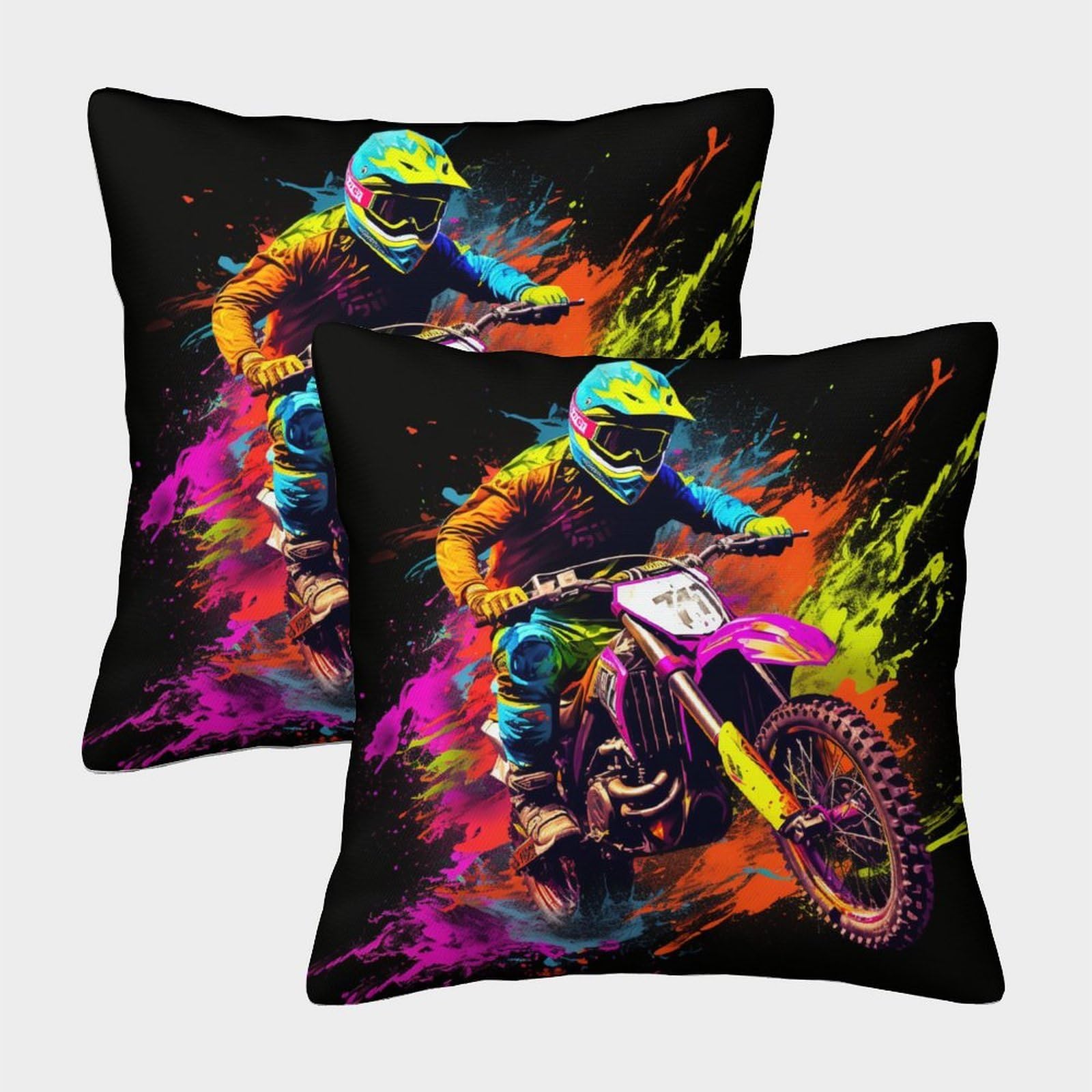 kaiyun 2 Pack Motocross Luxury Digital Printed Soft 3D Themed Square Cushion Cover 50x50cm