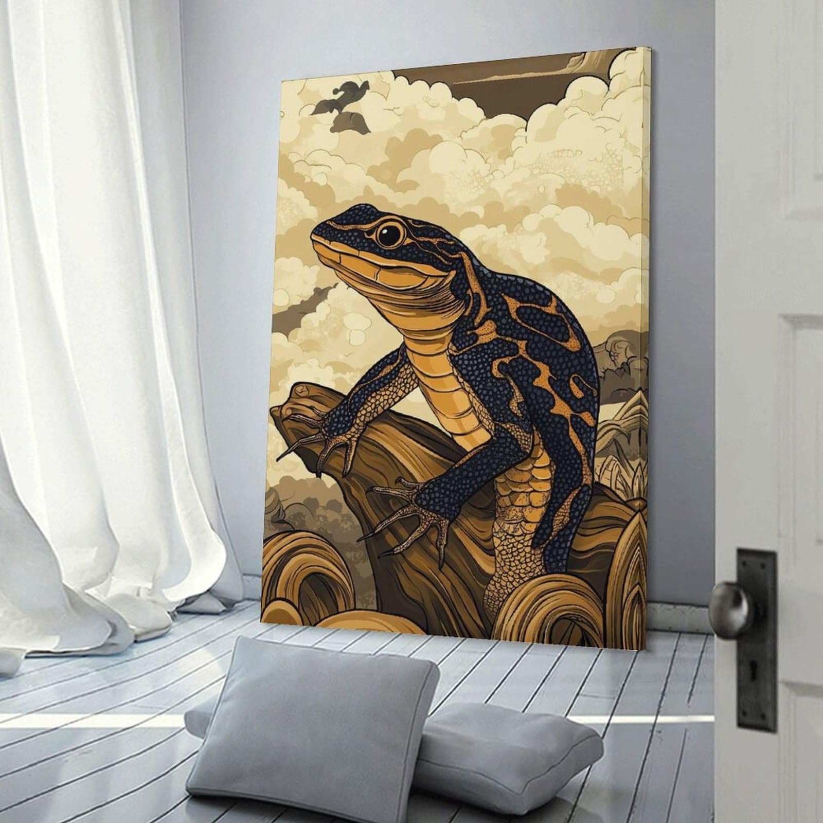 Junmoney Lizard in Clouds Wall Art Print, 24x36inch(60x90cm), for Bedroom Decor, Cosy Corners Or Studios, Decorative Wall Art for Cosy Rooms
