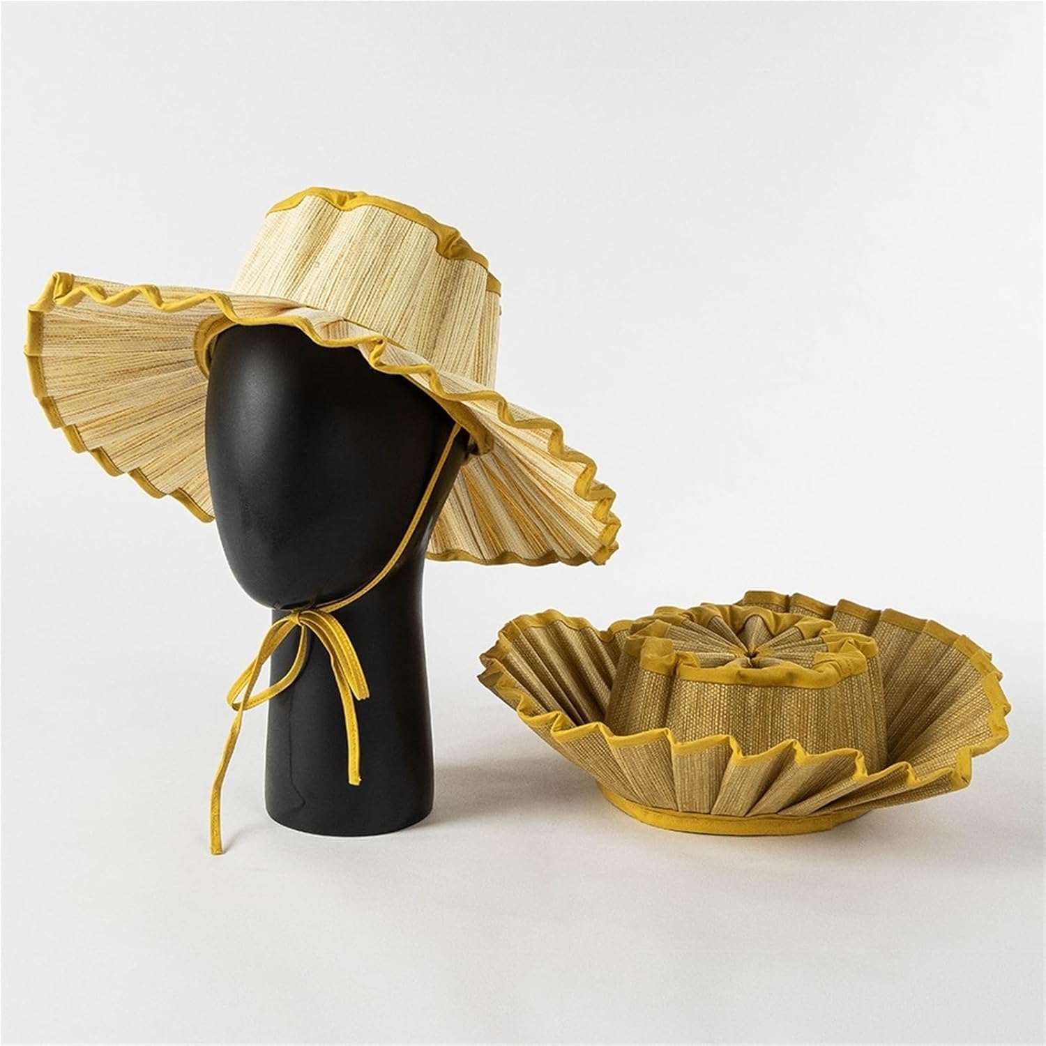 Women's Wide Brim Straw Sun Hat - Foldable Pleated Beach Hat for Summer, Outdoor, Wedding, Waterproof Sun Protection