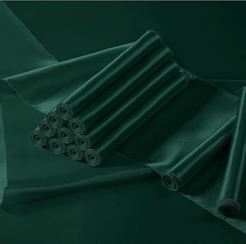 Miniatura 2 de Manyshofu 12 caminos de mesa de color verde oscuro satinado  12 x 108 pulgadas de largo, camino de mesa para fiesta, decoración brillante y suave,