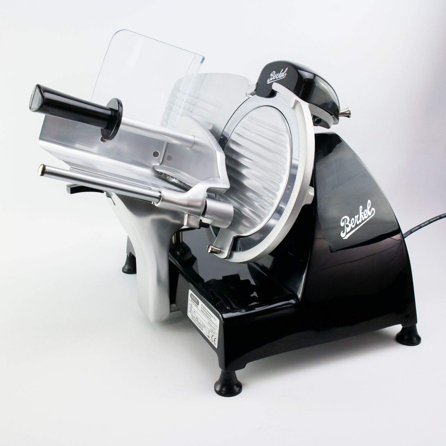 Berkel Red Line 250 | Trancheuse professionnelle originale avec un diamètre de couteau de 250 mm | noir | avec broyeur intégré | + planche à découper faite à la main | Prix de vente: 1108 €