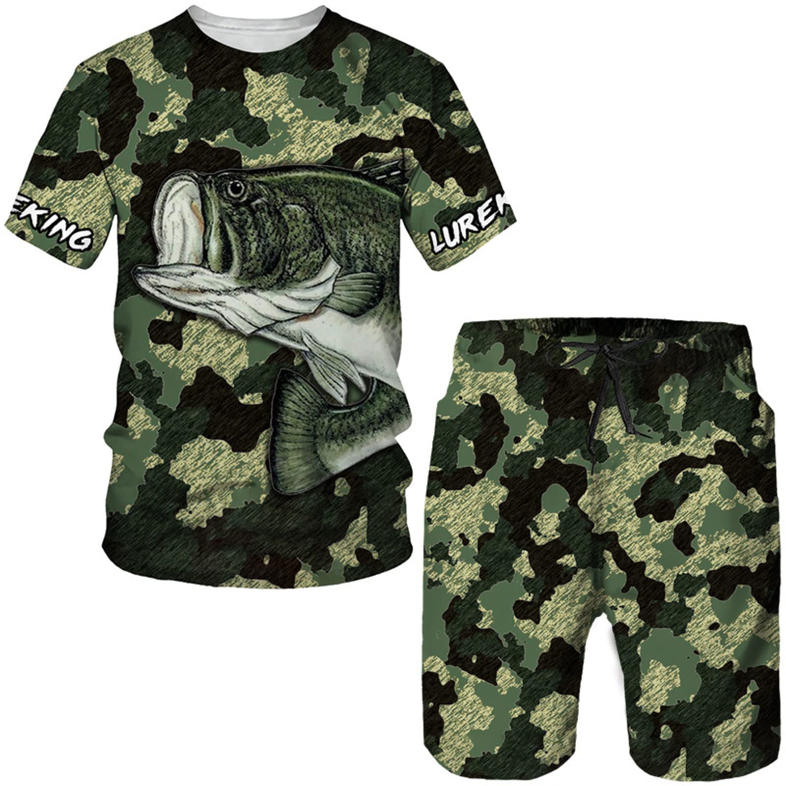 Carpa de los Hombres Pesca Impreso 3D Camiseta Pantalones Cortos Set Chándal Verano Dos Piezas Ropa Deportiva Secado rápido