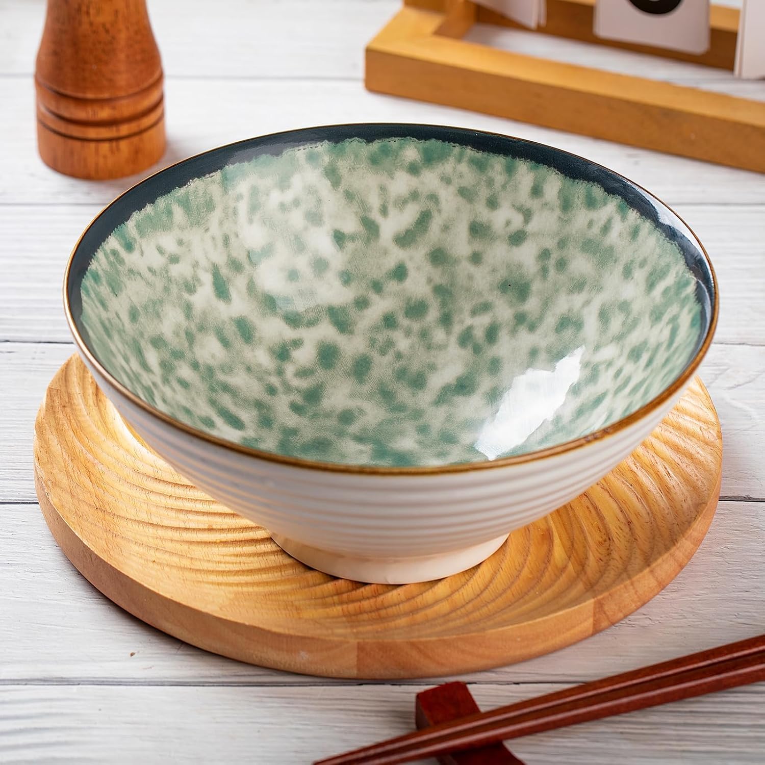 Bols à ramen en céramique Set de 2,Ramen Bol,1200 ml Bols à ramen Japonais,bol en céramique pour Ramen, salade, céréales,avec baguettes et cuillères