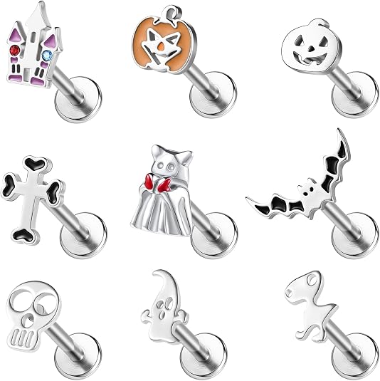 16G Halloween Tragus Piercing Jewelry Labret Stud Flat Back Earring
