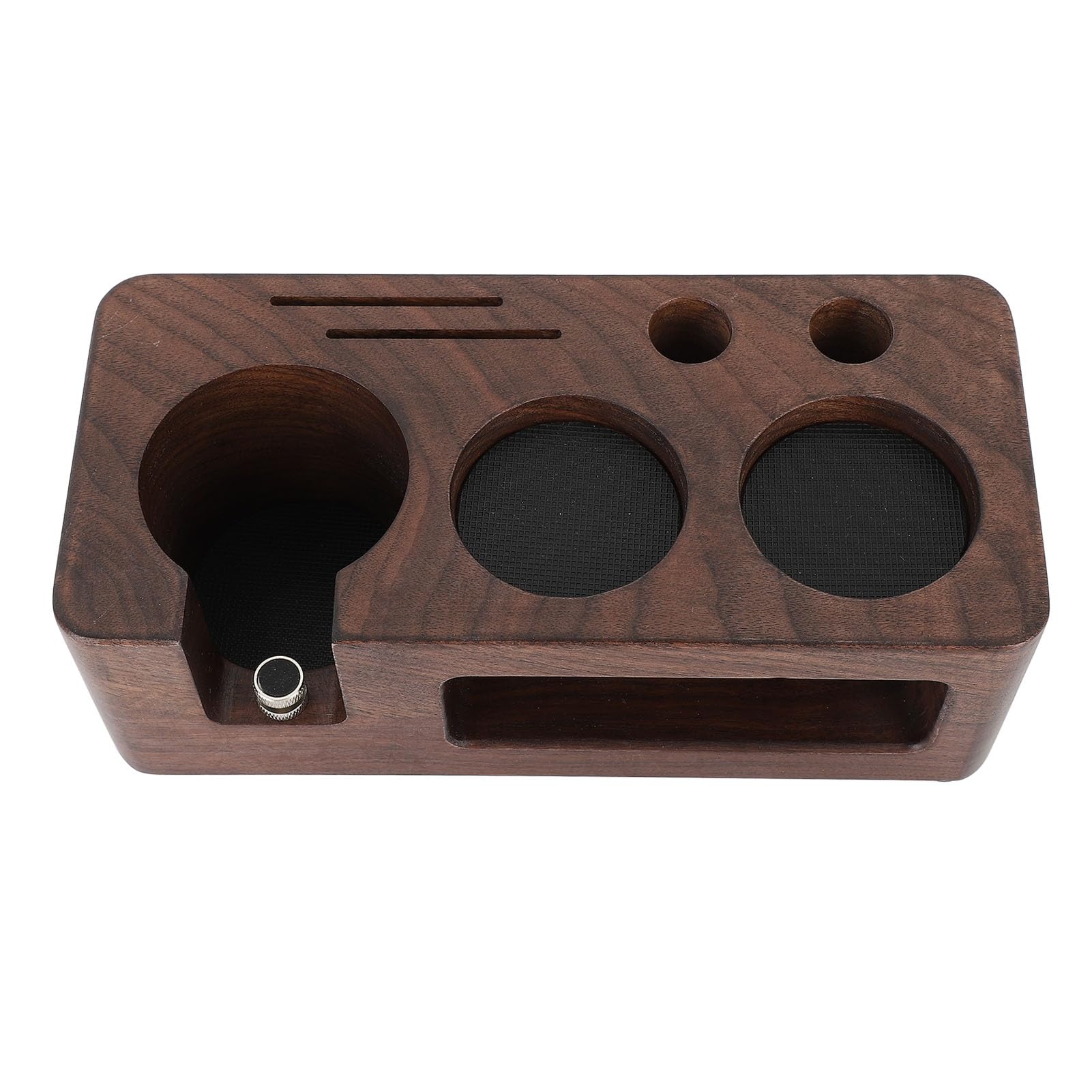 Walnussholz -Kaffee -Manips Station Praktischer Portafilter Tamping Stand mit Kaffeezubehör Aufbewahrungsaufbewahrungsvergleich mit Mehreren Kaffeemaschinen Exquisit und Praktisch Stabil (53MM)