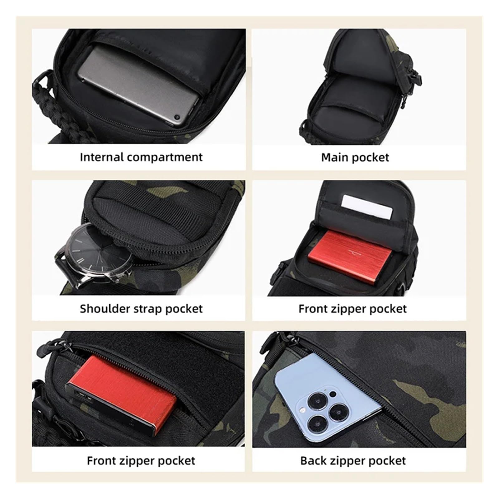 VELORE Borsa da campeggio da uomo Tactical Sport Spalla Outdoor Fanny Pack Escursionismo Arrampicata Ciclismo Pesca Sistema MOLLE Sling