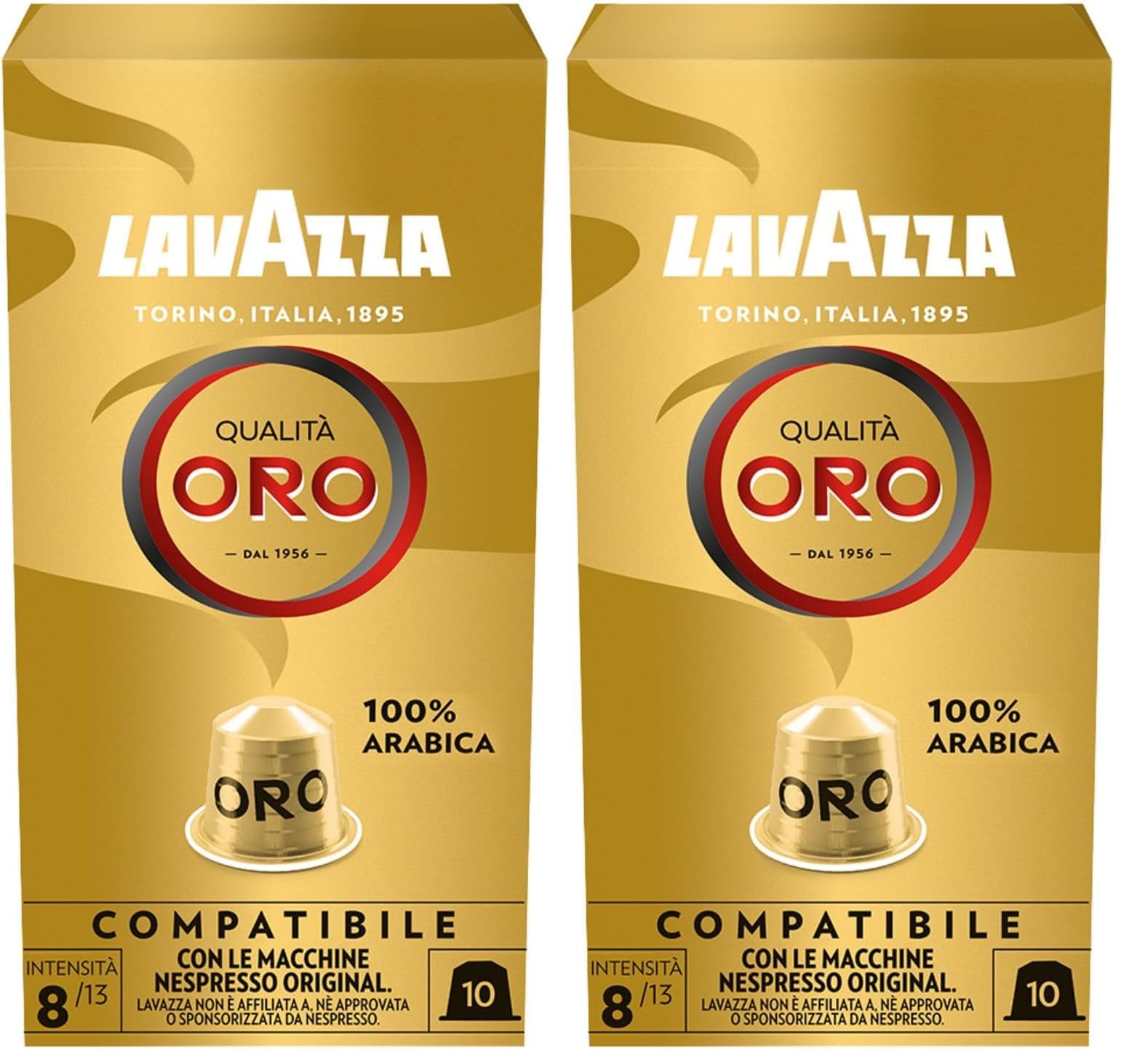 Lavazza Qualità Oro, Arabica-Bohnen mit fruchtig-floralem Geschmack, 10 Kapseln, Nespresso kompatibel (Packung mit 2)