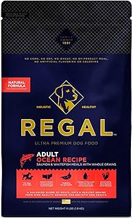 Regal Pet Foods Adult Ocean Recipe (Salmon) All Natural, Slow Cooked Whole Grain Dry Dog Food for All Breeds and Sizes of All Life Stages - Made in The USA, 4 LB Bag