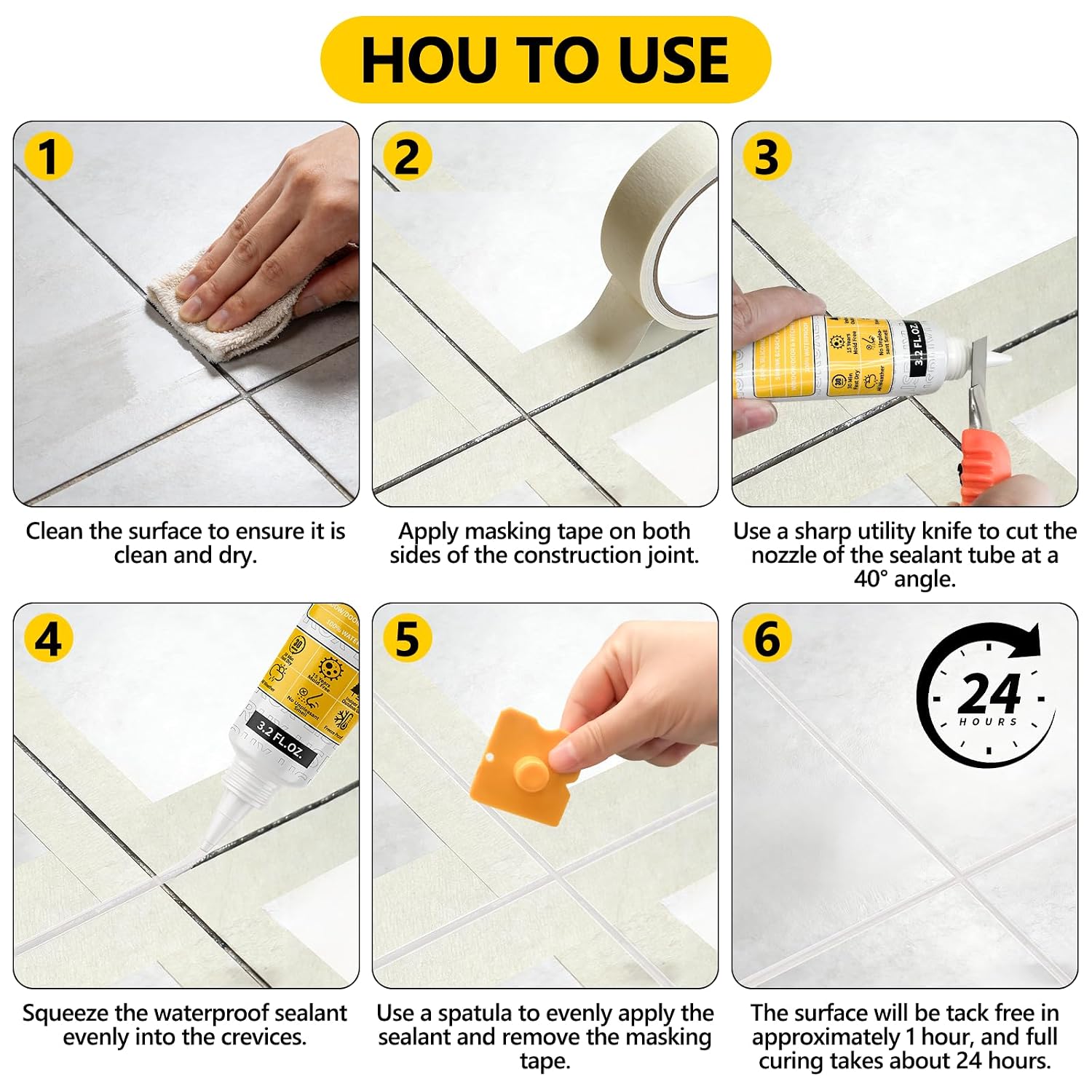 LISRUX Advanced Clear Silicone Caulk for Kitchen & Bathroom - 6 Pack (3.2 Fl Oz Each) | 100% Waterproof Silicone Sealant | Super Strong Adhesion, Shrink & Crack Proof