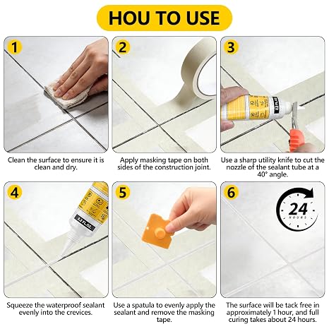 LISRUX Advanced Clear Silicone Caulk for Kitchen & Bathroom - 6 Pack (3.2 Fl Oz Each) | 100% Waterproof Silicone Sealant | Super Strong Adhesion, Shrink & Crack Proof