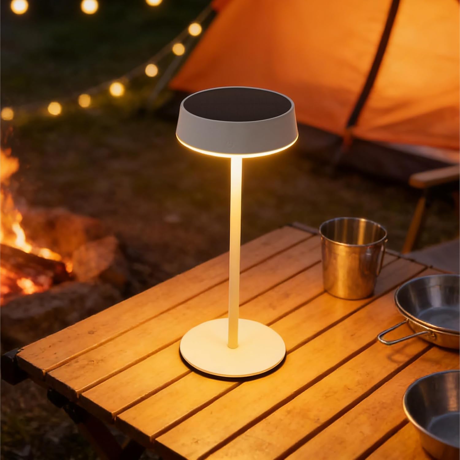 Solar Table Lamp, Waterproof Shower Lamp with 3 Color Dimmable, Rechargeable LED Lamp for Outdoor, Patio, Garden, Camping, Bathroom, Bedroom (White)