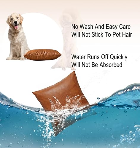 Miniatura 6 de Juego de 2 fundas de cojín decorativas de piel sintética de color verde oliva, 26 x 26 pulgadas, modernas, bohemias, impermeables, lujosas fundas de