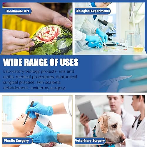 Miniatura 7 de Glarks Kit de 42 cuchillas de grado quirúrgico, 40 cuchillas quirúrgicas desechables #10 #11 #12 #15, 2 mangos de bisturí #3 para laboratorio de