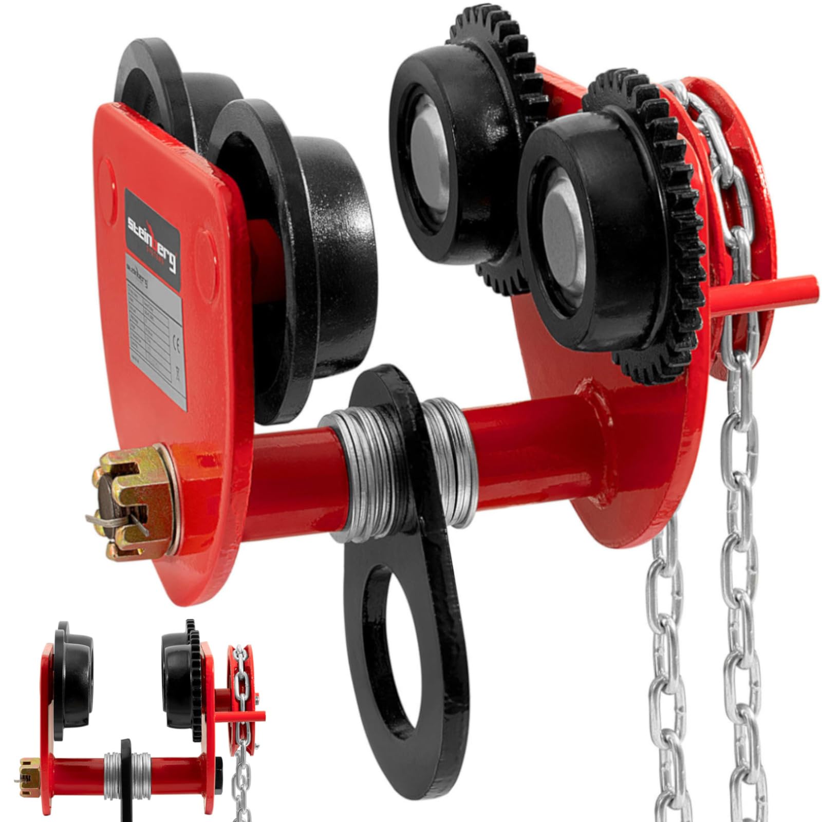 Steinberg Systems Carro para Polipasto Carrito SBS-RT-3000C (Capacidad de Carga: 3.000 kg, Rango de Ajuste: 90-130 mm, Acero al Carbono)