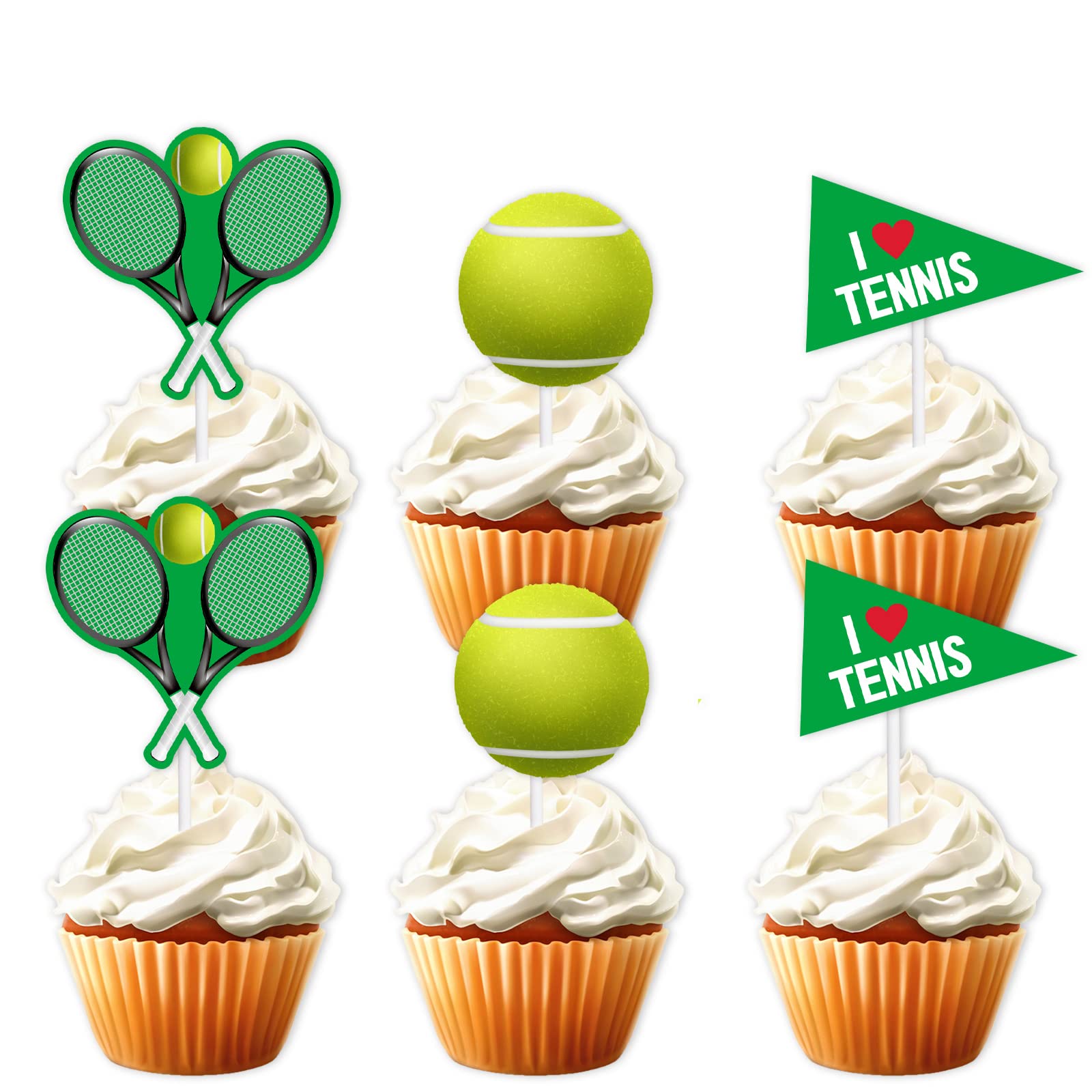 18pcs Green Glitter Tennis Ball Dessert Cupcake Topper Tennis Athletics Sport Theme Decor Supplies Boys Girls Happy Birthday Decorations