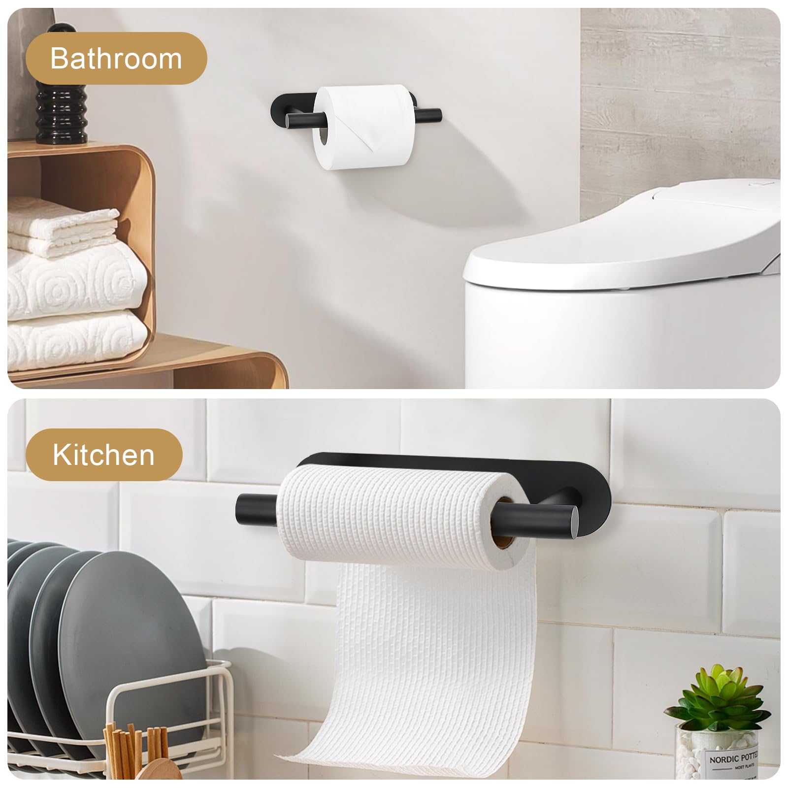 Matte Black Self Adhesive Toilet Roll Paper Holder No Drill for Bathroom — Amazon image 4