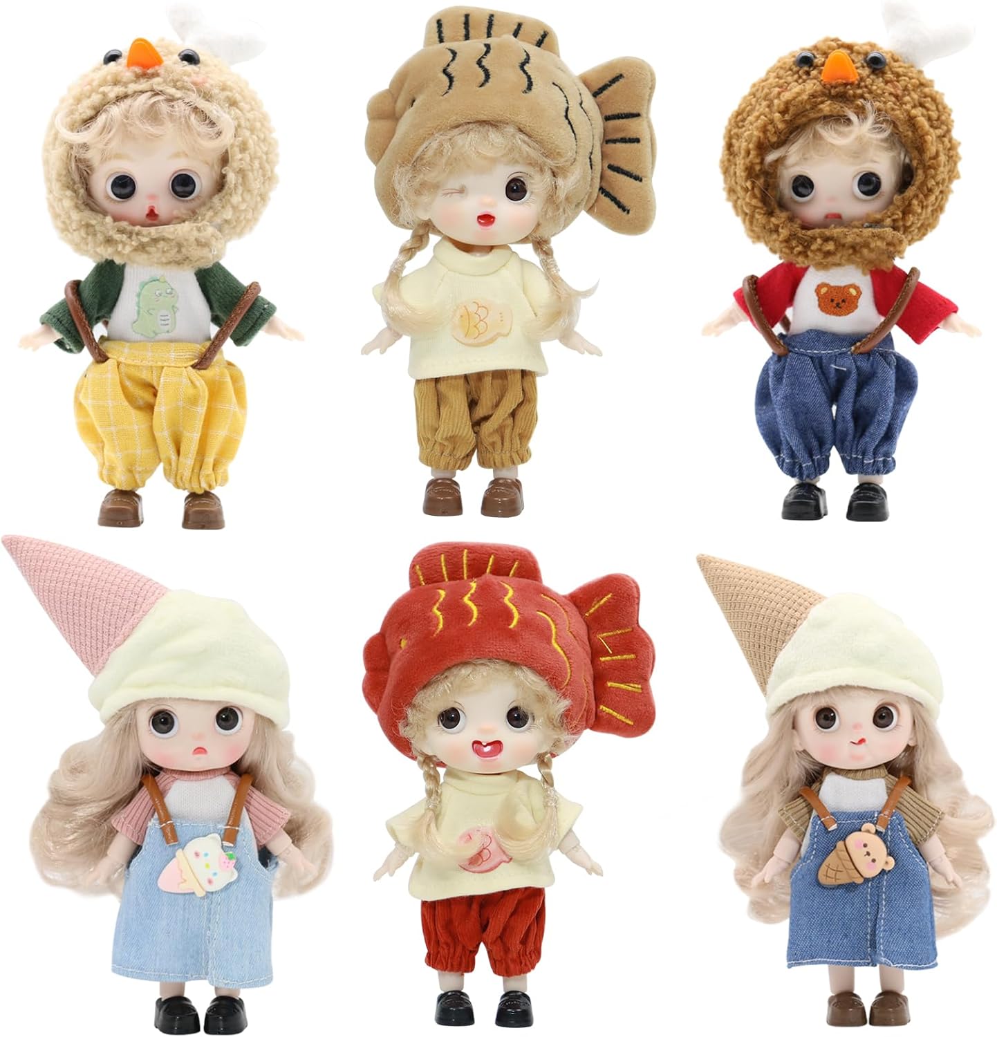 BJD Blind Box Cute Figures, Collectible Poseable OB11 Doll with 1/12 Scale Removable Clothes，Surprise Gift Single Random Mystery Box-Japanese Foodie Fun Series