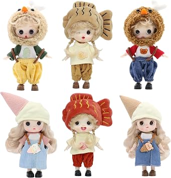 BJD Blind Box Cute Figures, Collectible Poseable OB11 Doll with 1/12 Scale Removable Clothes,Surprise Gift Single Random Mystery Box-Japanese Foodie Fun Series