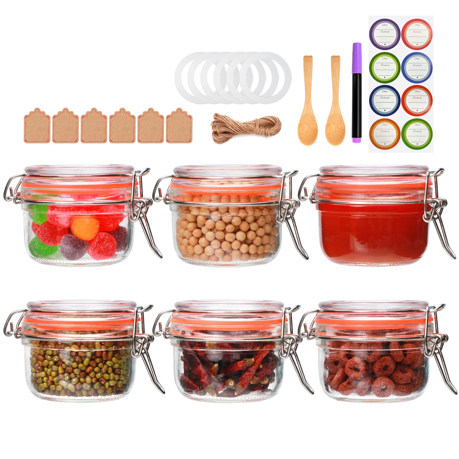 Flrolove Bocaux en verre de 141,7 g avec couvercle hermétique, petites boîtes en verre anti-fuite en caoutchouc pour cuisine, confiture, épices, céréales, haricots, cookies