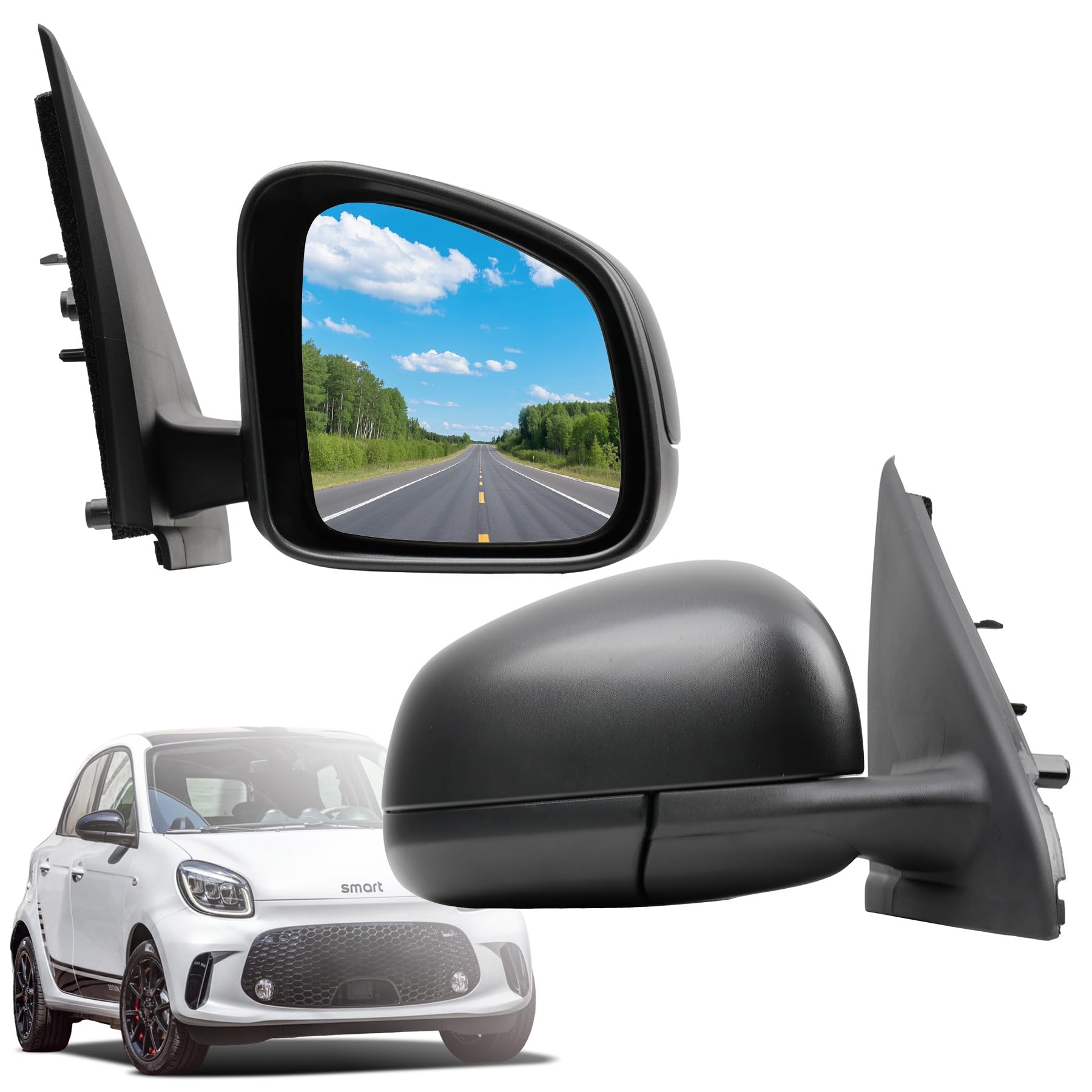 Convitex Außenspiegel Rechts Elektrisch Beheizbar, Spiegel Komplett für TWINGO III 2014-2024, FORFOUR II ab 2014, mit Temp.Sensor, 7 pins