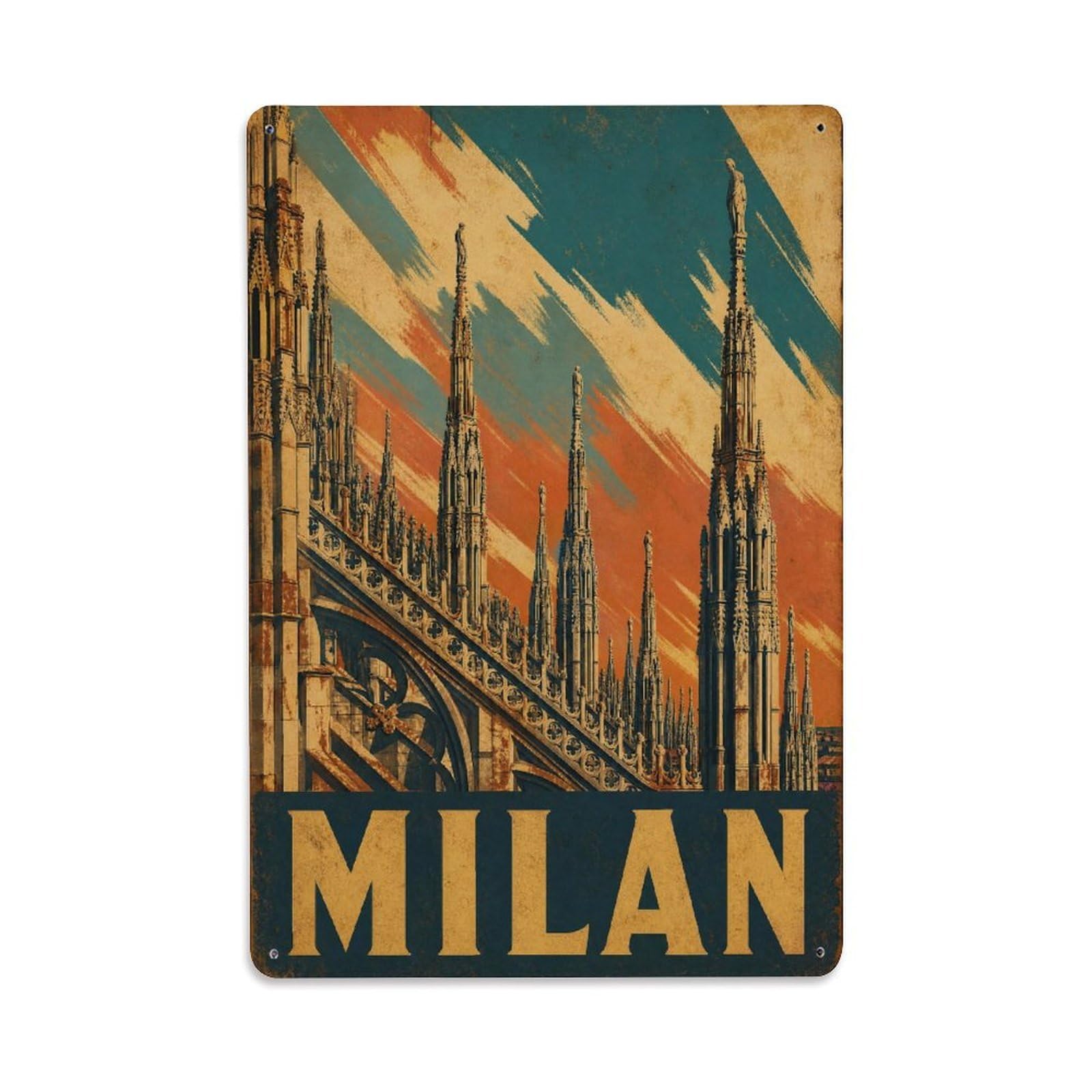 Huiyhb 8X12inch(20X30cm) Vintage Travel Milan Cathedral Rooftop Gothic Spires Italy Metal Tin Sign