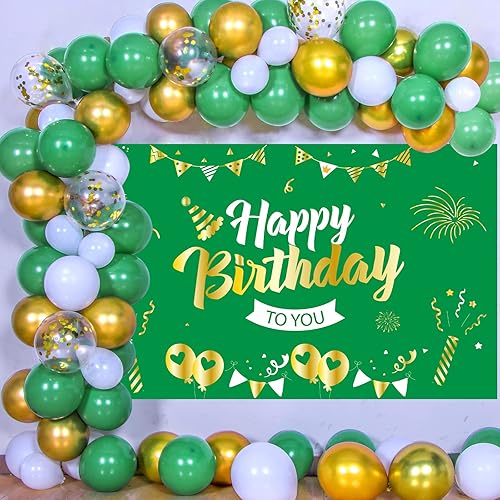 Decoración de fiesta de cumpleaños verde y dorado para mujeres hombres y niñas decoraciones de cumpleaños verdes con telón de fondo de feliz
