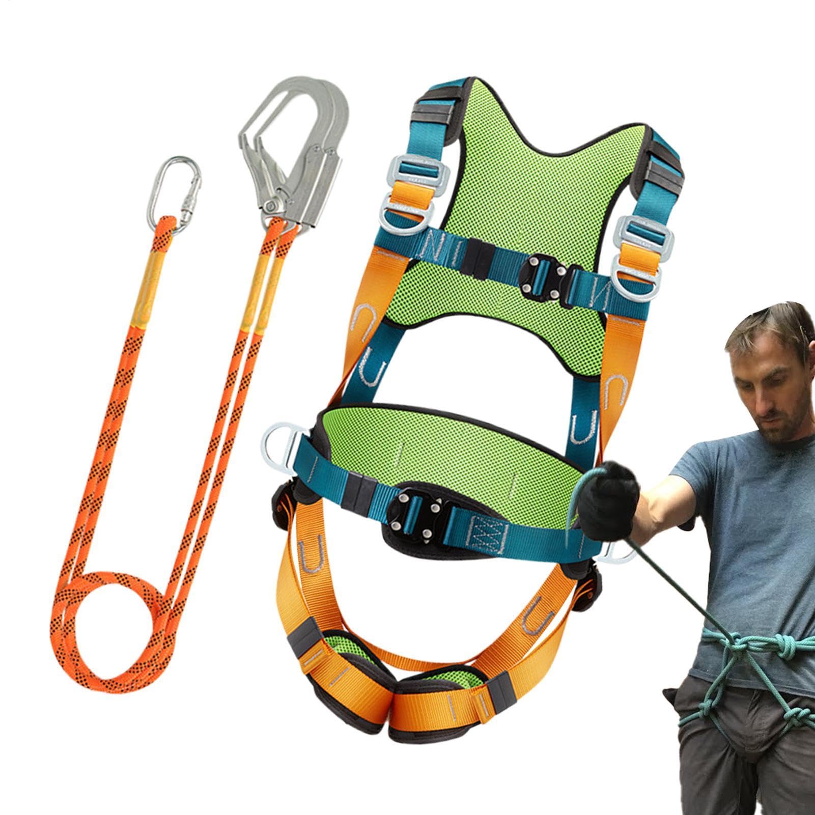 Imbracatura Anticaduta Cordino Ergonomico Con Assorbitore Di Energia | Imbracatura da Arrampicata 5 Punti Uomo Per Arrampicata Su Roccia, Lavori Su Alberi, Cantieri, Sicurezza Industriale,