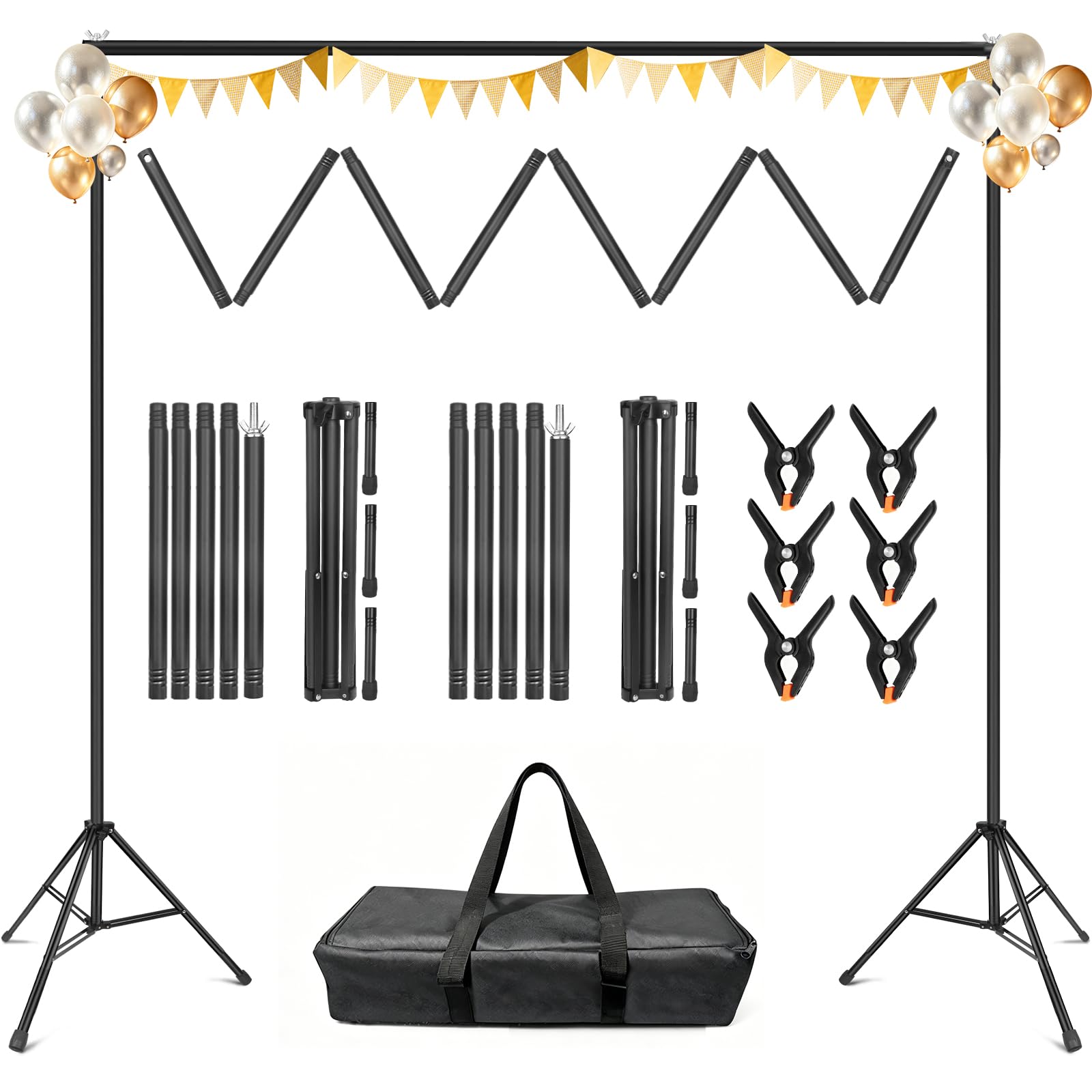 Photo 1 of YAYOYA Backdrop Stand 10 x 8 Ft (WxH), Adjustable Photography Background Stand Support Kit with 6 Clamps & Carrying Bag for Photo Studio, Party, Wedding, Decoration, Projector Screen