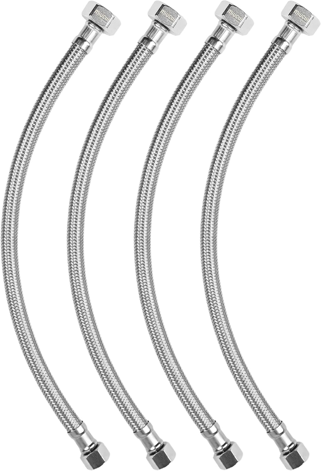 [4-Pack 24 Inch] 1/2" FIP x 3/8" COMP Faucet Supply Lines, Bathroom Faucet Hose Connector, 304 Stainless Steel Braided Water Supply Line