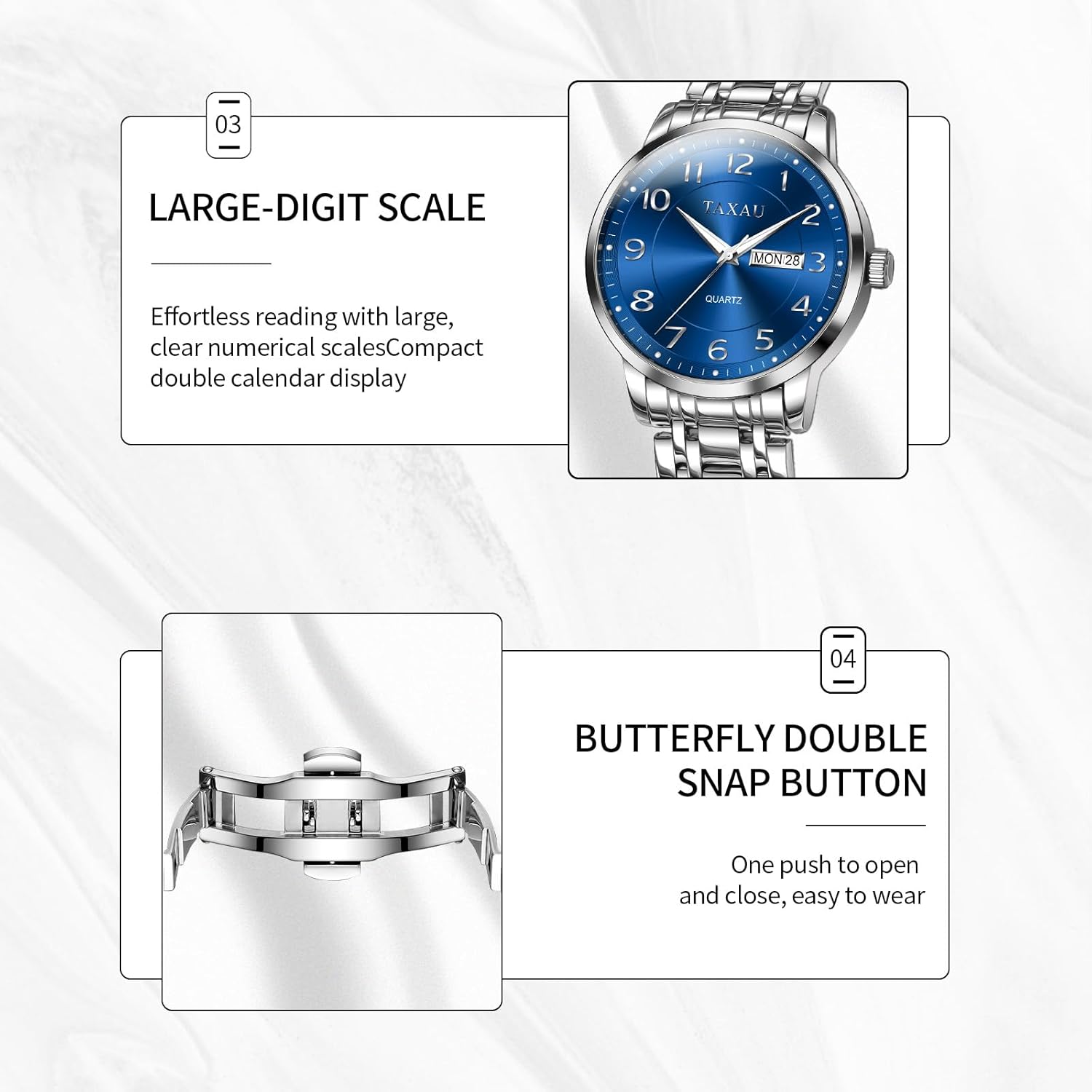 Stainless Steel Mens Watches with Day Date Quartz Analog Large Face Classic Watch Arabic Numerals Dress Luminous Rlojes para Hombres - Image 5